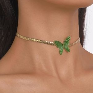 Green Metal Butterfly Necklace Gold Chain Choker Minimalist Butterflies Moth